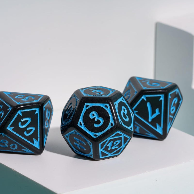 Poludie DND Dice Set -D&D Polyhedral Dice (7 Pcs) Druid Dice with Leather Dice Bag for Role Playing Dice Games RPGs(Druid - Black Blue) - Image 4